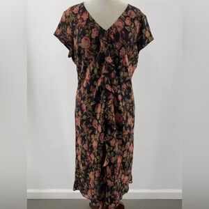 Evan Picone Black Multi Floral V Neck Ruffled SS A-line Maxi Dress Women’s 16